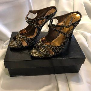 Carlos Resist Black / Tan Zebra Stripe Sandal Heel